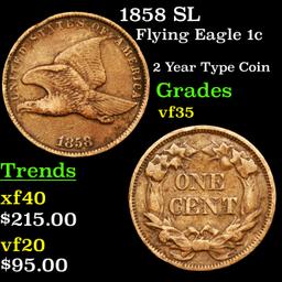 1858 SL Flying Eagle Cent 1c Grades vf++