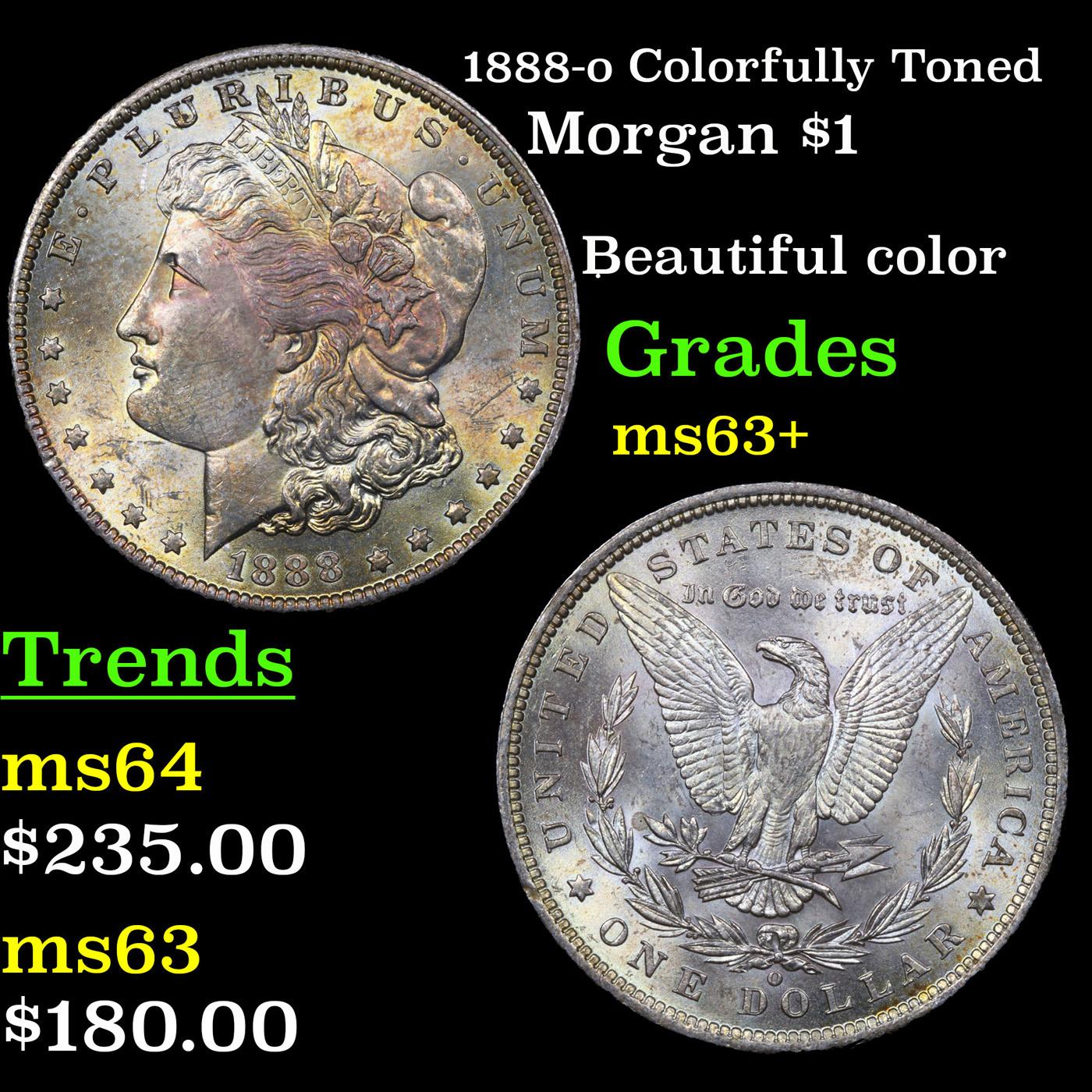 1888-o Colorfully Toned Morgan Dollar $1 Grades Select+ Unc