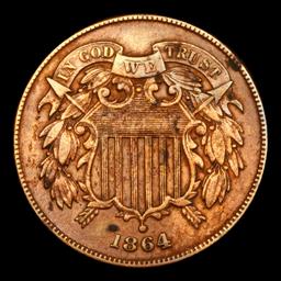 1864 Two Cent Piece 2c Grades xf+