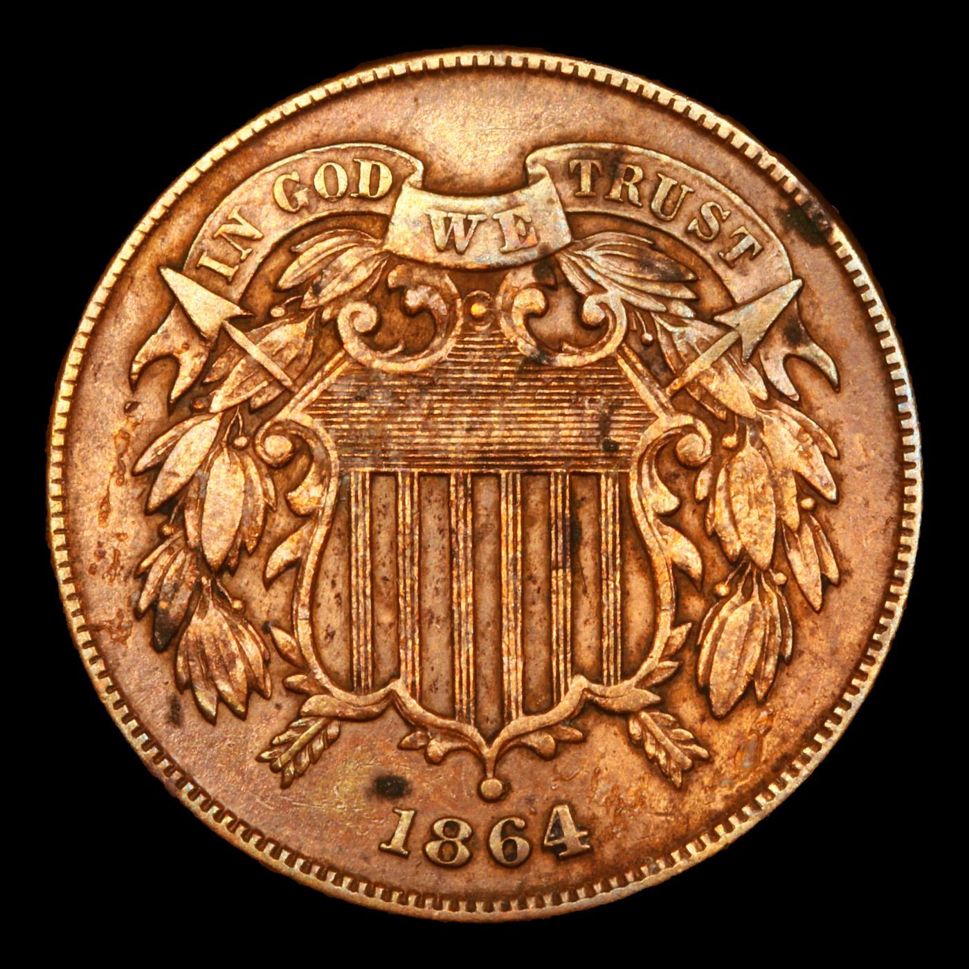 1864 Two Cent Piece 2c Grades xf+