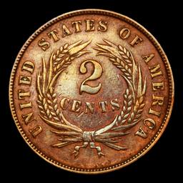 1864 Two Cent Piece 2c Grades xf+