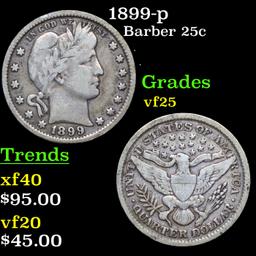 1899-p Barber Quarter 25c Grades vf+