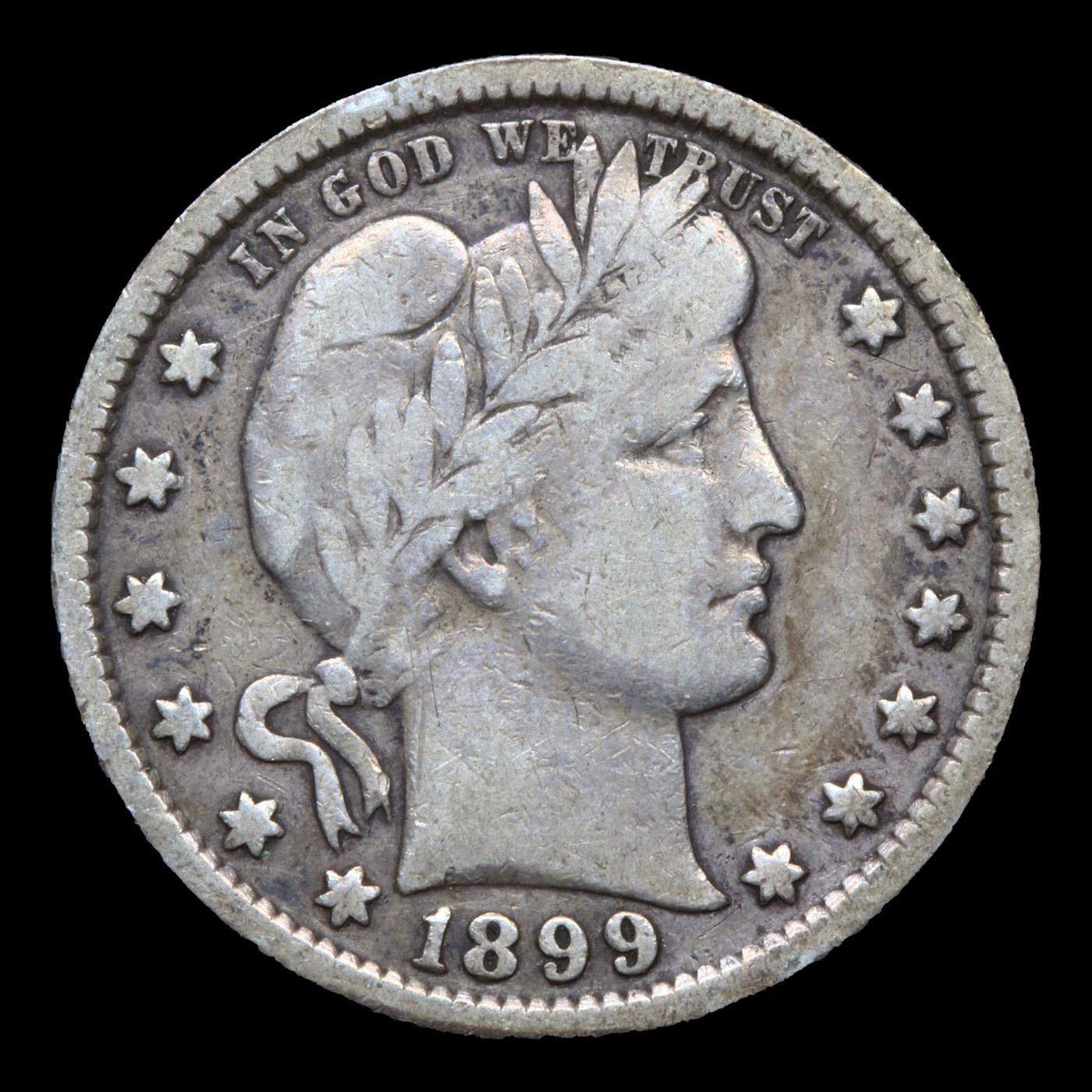1899-p Barber Quarter 25c Grades vf+
