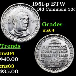 1951-p BTW Old Commem Half Dollar 50c Grades Choice Unc