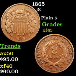1865 Two Cent Piece 2c Grades xf+