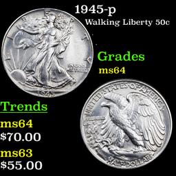 1945-p Walking Liberty Half Dollar 50c Grades Choice Unc
