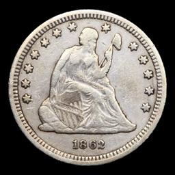 1862-p Seated Liberty Quarter 25c Grades vf++