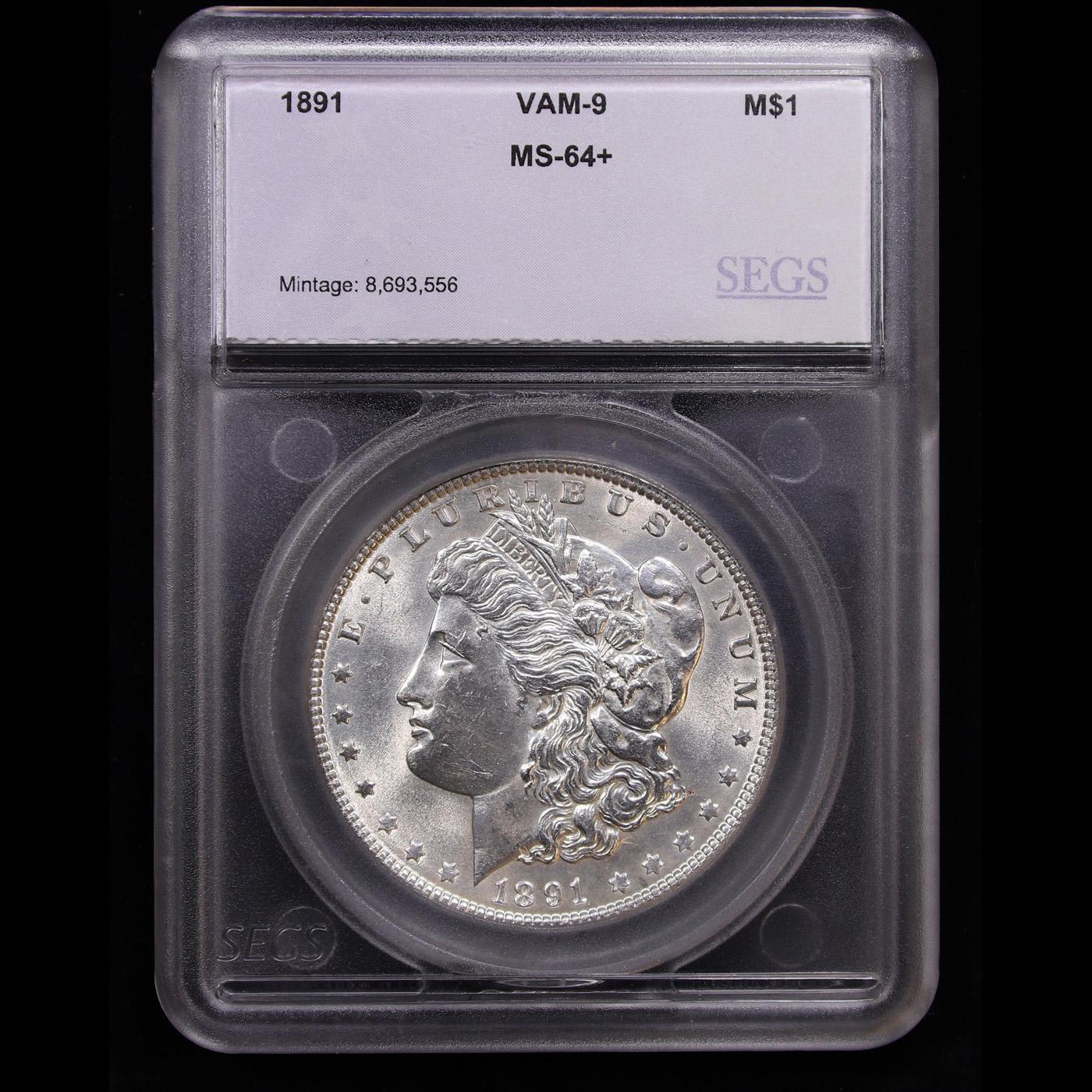 ***Auction Highlight*** 1891-p vam 9 I2 R5 Morgan Dollar $1 Graded ms64+ By SEGS (fc)