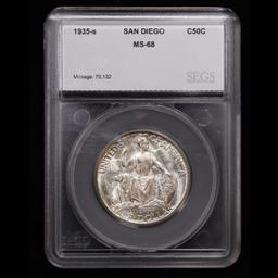 ***Auction Highlight*** 1935-s San Diego Old Commem Half Dollar 50c Graded ms68 By SEGS (fc)