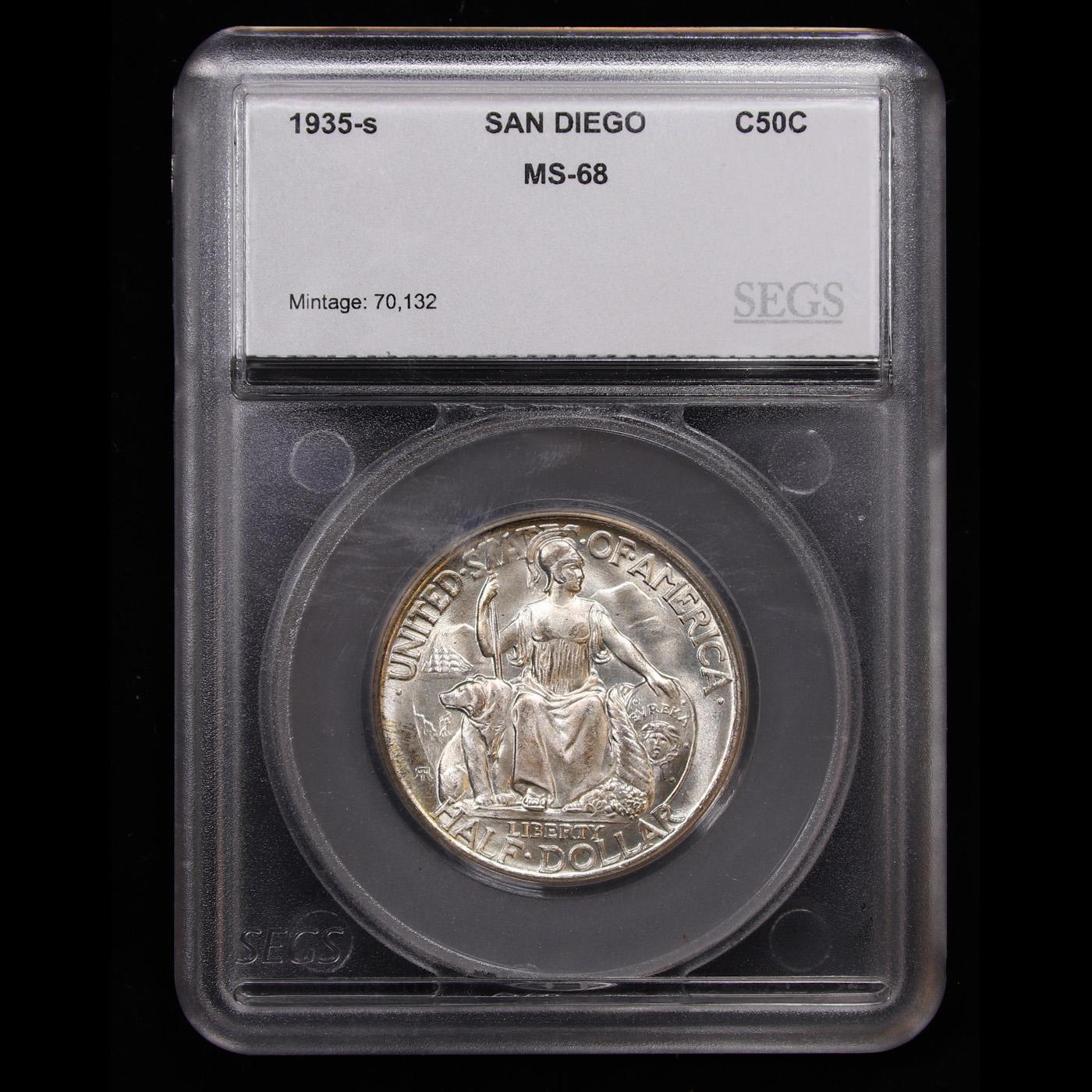 ***Auction Highlight*** 1935-s San Diego Old Commem Half Dollar 50c Graded ms68 By SEGS (fc)