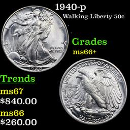 1940-p Walking Liberty Half Dollar 50c Grades GEM++ Unc