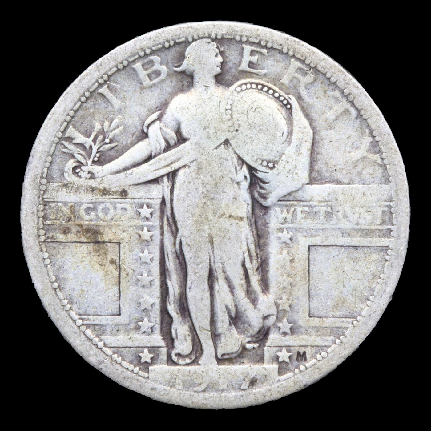 1917-p Ty I Standing Liberty Quarter 25c Grades vg+
