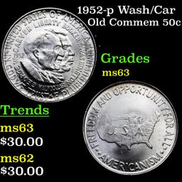 1952-p Wash/Car Old Commem Half Dollar 50c Grades Select Unc