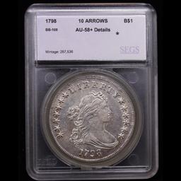 *HIGHLIGHT OF ENTIRE AUCTION* 1798 10 Arrows BB-108 Draped Bust $1 Graded au58+ Details By SEGS (fc)