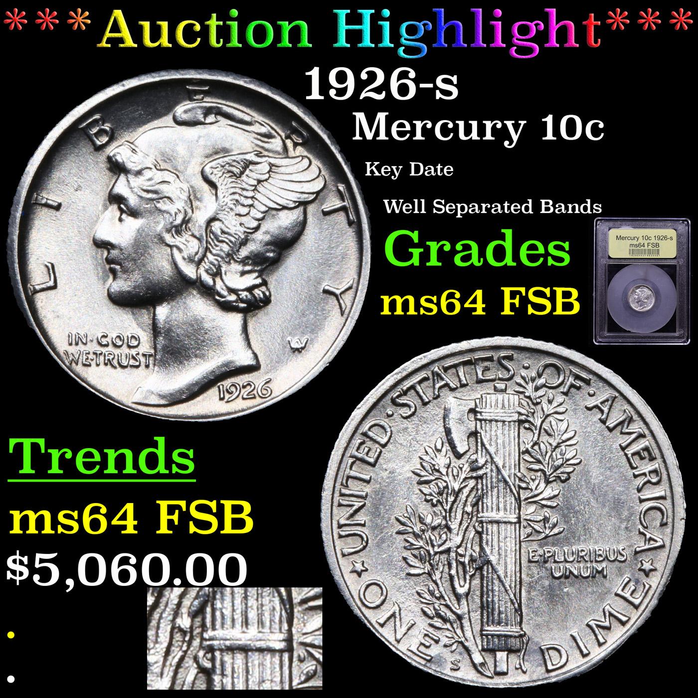***Auction Highlight*** 1926-s Mercury Dime 10c Graded Choice Unc FSB By USCG (fc)