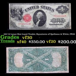 1917 $1 Large Size Legal Tender, Signatures of Spellman & White, FR39  Grades vf++
