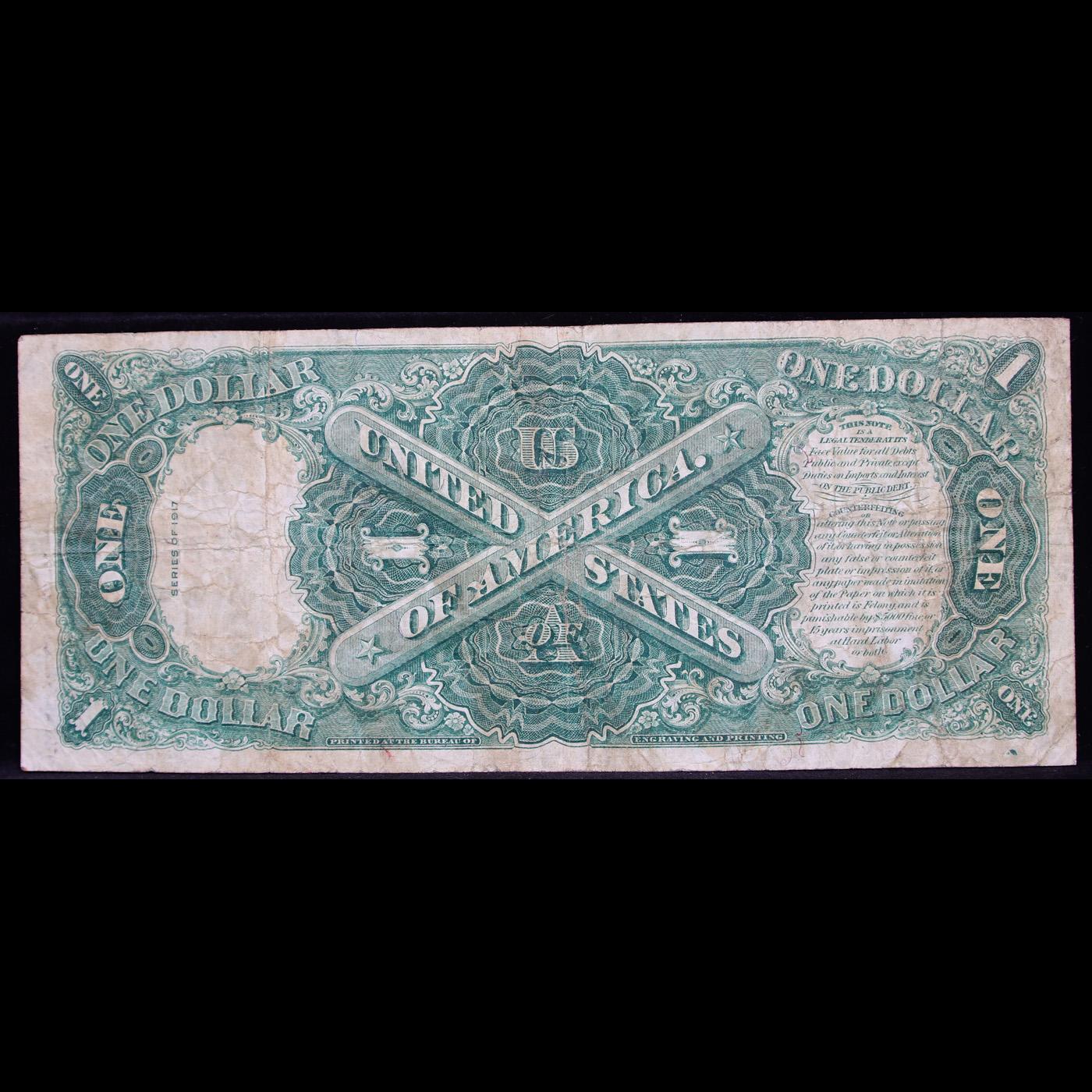 1917 $1 Large Size Legal Tender, Signatures of Spellman & White, FR39  Grades vf++