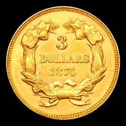 ***Auction Highlight*** 1874 Three Dollar Gold 3 Graded Select Unc By USCG (fc)