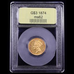 ***Auction Highlight*** 1874 Three Dollar Gold 3 Graded Select Unc By USCG (fc)