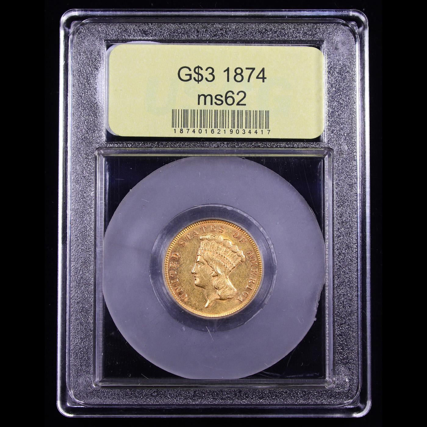 ***Auction Highlight*** 1874 Three Dollar Gold 3 Graded Select Unc By USCG (fc)