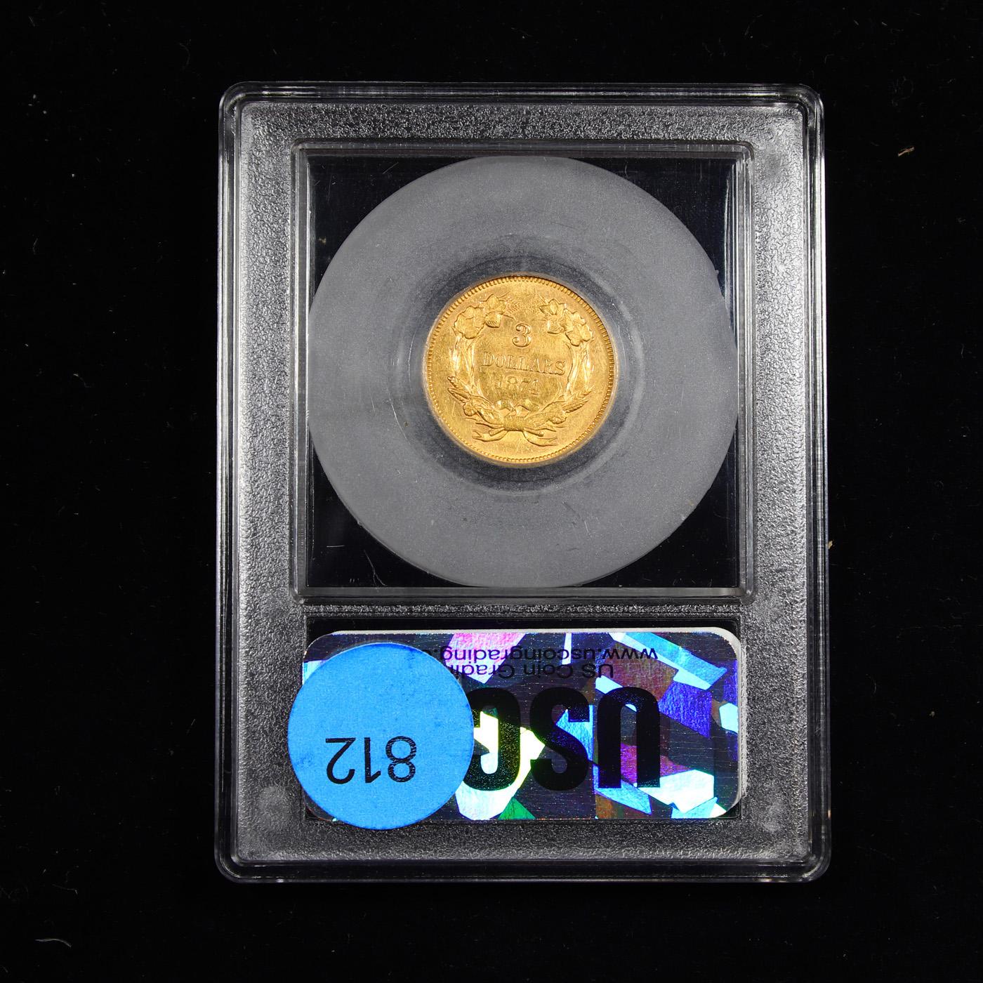 ***Auction Highlight*** 1874 Three Dollar Gold 3 Graded Select Unc By USCG (fc)