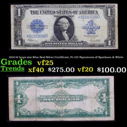 1923 $1 large size Blue Seal Silver Certificate, Fr-237 Signatures of Speelman & White Grades vf+
