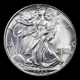 1945-p Walking Liberty Half Dollar 50c Grades Choice+ Unc