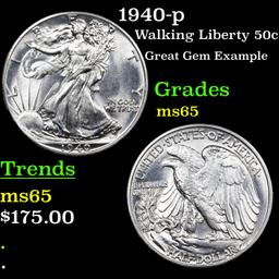 1940-p Walking Liberty Half Dollar 50c Grades GEM Unc