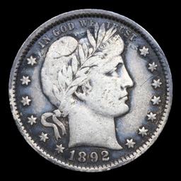 1892-p Barber Quarter 25c Graded vf+