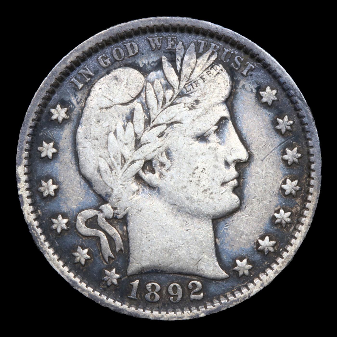 1892-p Barber Quarter 25c Graded vf+