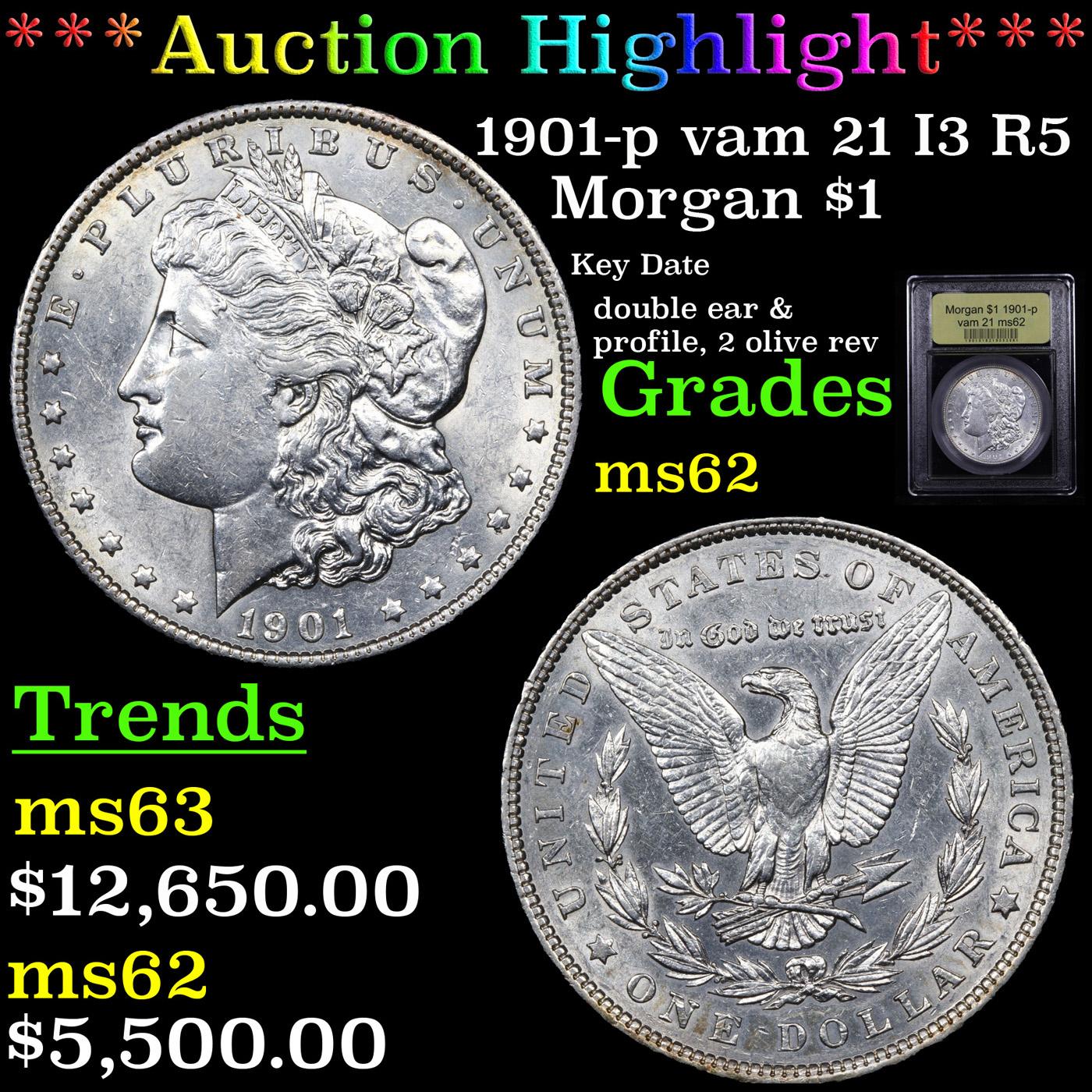 ***Auction Highlight*** 1901-p vam 21 I3 R5 Morgan Dollar $1 Graded Select Unc By USCG (fc)