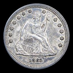 1862-p Seated Liberty Quarter 25c Graded Choice AU/BU Slider