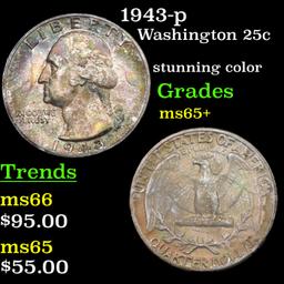 1943-p Washington Quarter 25c Graded GEM+ Unc
