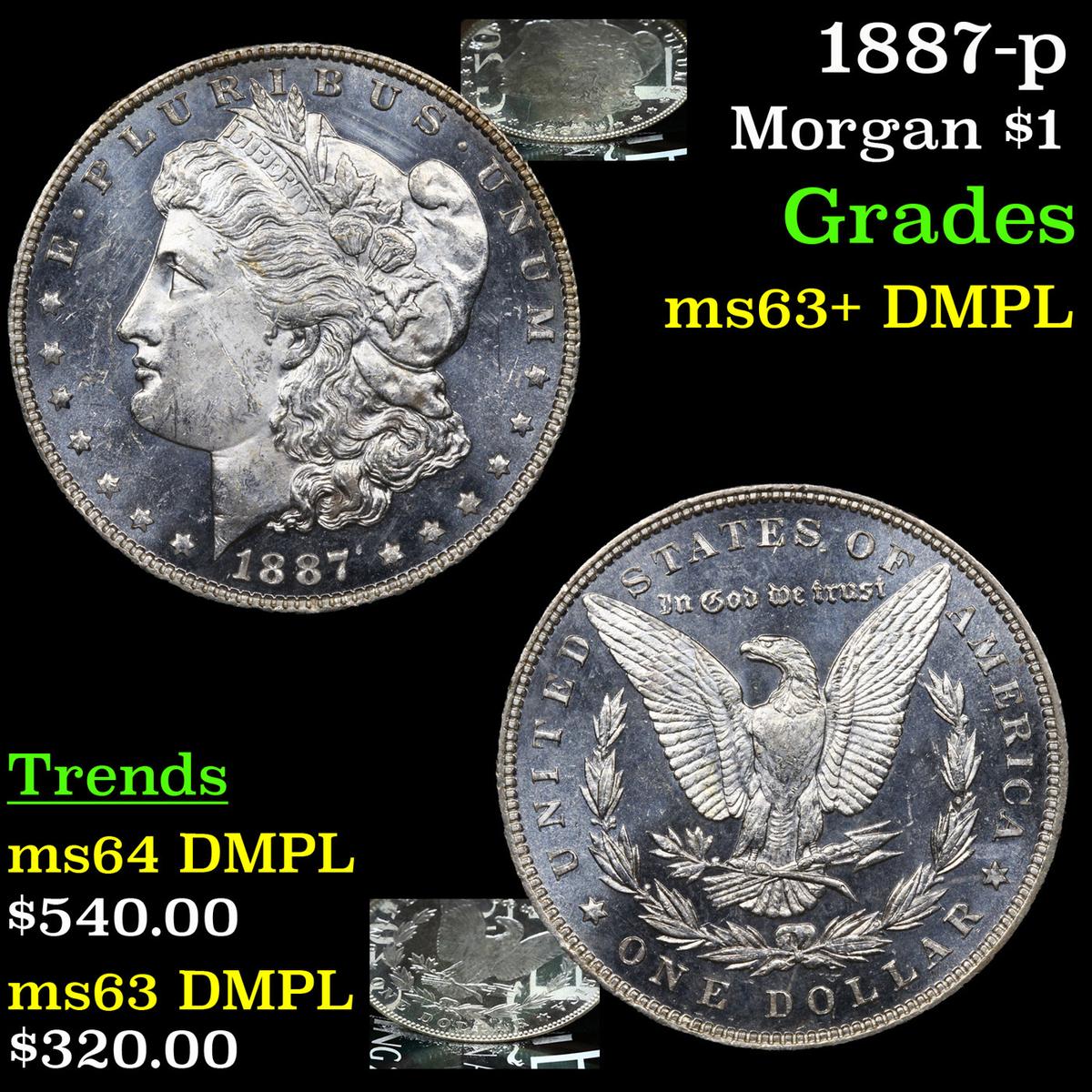 1887-p Morgan Dollar $1 Graded Select Unc+ DMPL