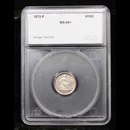 ***Auction Highlight*** 1872-p Seated Liberty Half Dime 1/2 10c Graded ms65+ By SEGS (fc)