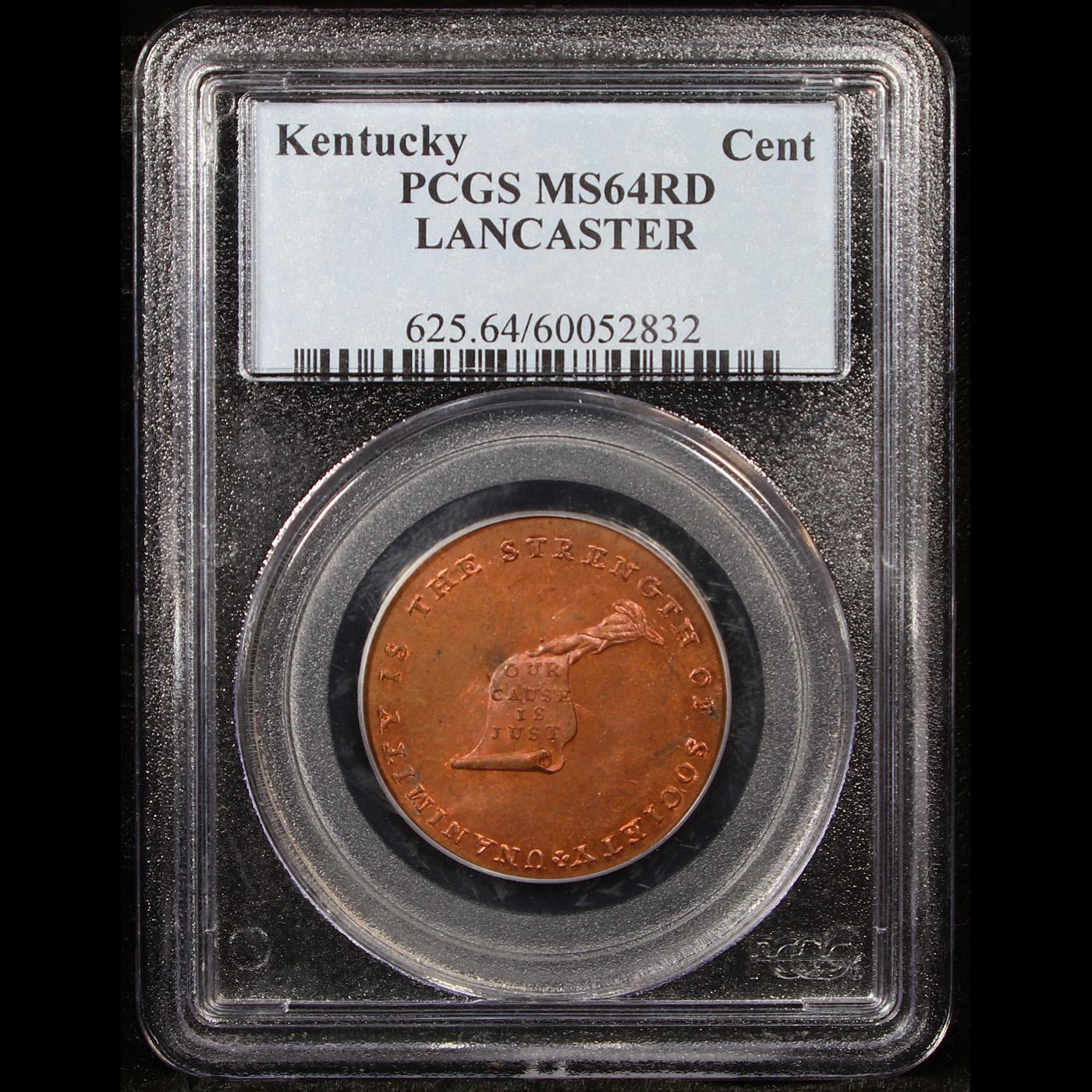 ***Auction Highlight*** PCGS (1792-1794) Kentucky Lancaster Cent Near TOP POP 1c Graded ms64 rd By P