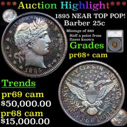Proof ***Auction Highlight*** 1895 NEAR TOP POP! Barber Quarter 25c Graded pr68+ cam By SEGS (fc)
