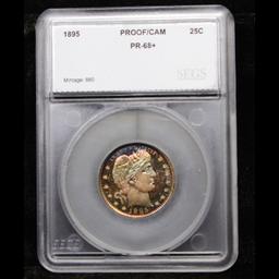 Proof ***Auction Highlight*** 1895 NEAR TOP POP! Barber Quarter 25c Graded pr68+ cam By SEGS (fc)