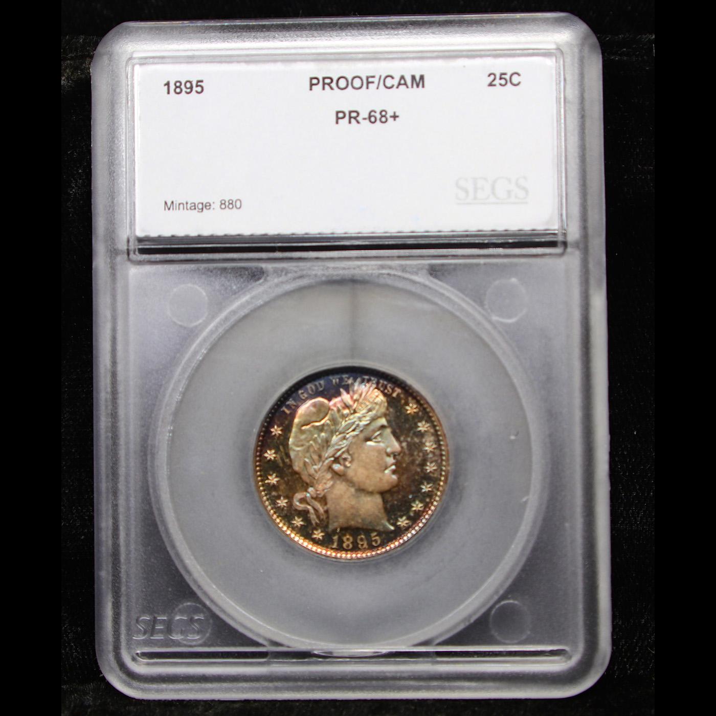 Proof ***Auction Highlight*** 1895 NEAR TOP POP! Barber Quarter 25c Graded pr68+ cam By SEGS (fc)