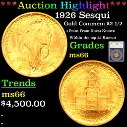 ***Auction Highlight*** 1926 Sesqui Gold Commem $2 1/2 Graded ms66 By SEGS (fc)
