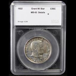 ***Auction Highlight*** 1922 Grant w/Star Old Commem Half Dollar 50c Graded ms63 details By SEGS (fc