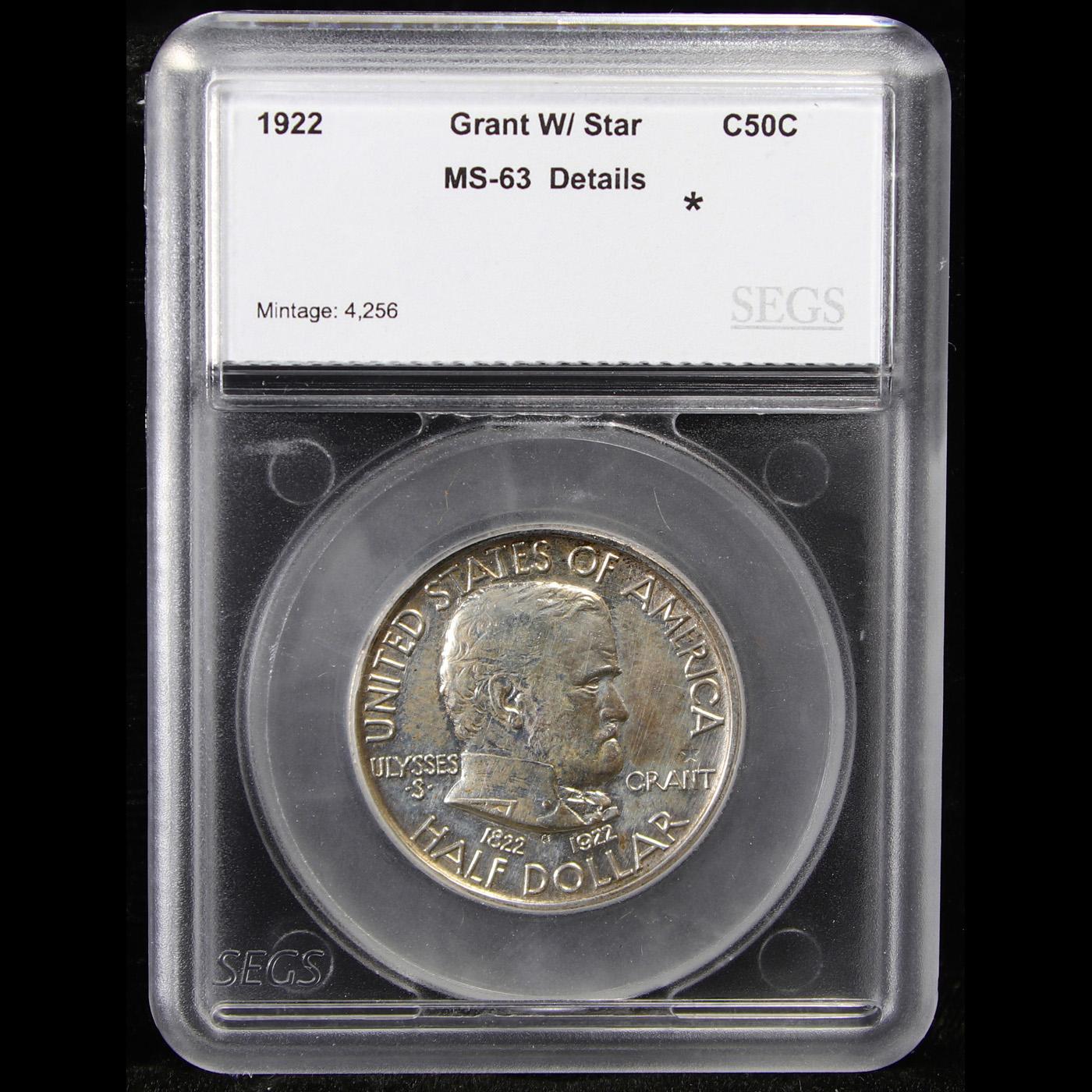 ***Auction Highlight*** 1922 Grant w/Star Old Commem Half Dollar 50c Graded ms63 details By SEGS (fc