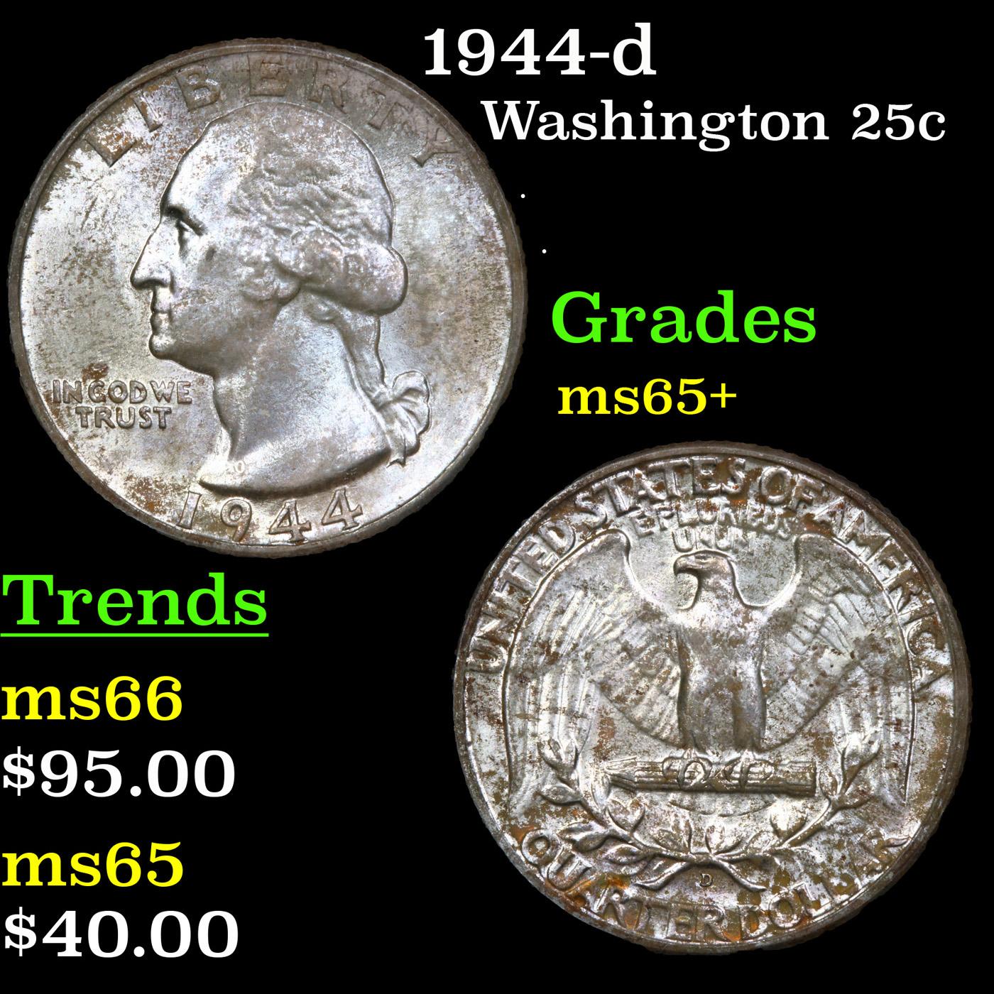 1944-d Washington Quarter 25c Grades GEM+ Unc