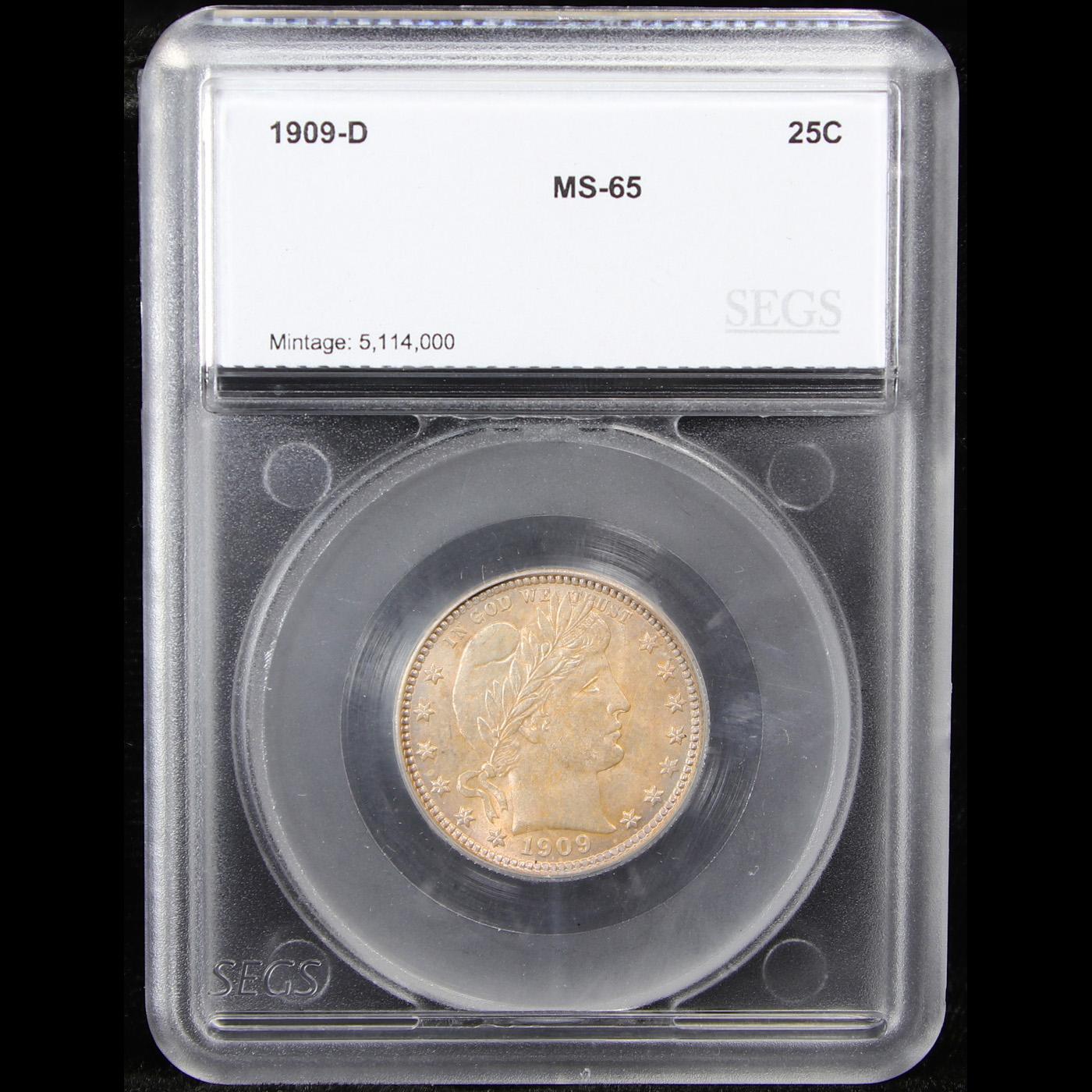 ***Auction Highlight*** 1909-d Barber Quarter 25c Graded ms65 By SEGS (fc)