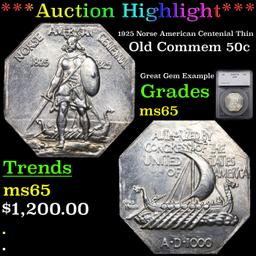 ***Auction Highlight*** 1925 Norse American Centenial Thin Old Commem Half Dollar 50c Graded ms65 By