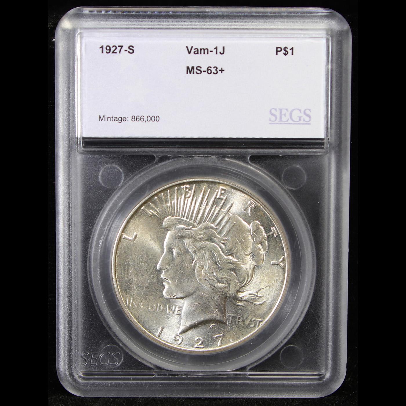 ***Auction Highlight*** 1927-s Vam 1J R5 Peace Dollar $1 Graded ms63+ By SEGS (fc)