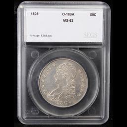 ***Auction Highlight*** 1808 O-109a R3 Capped Bust Half Dollar 50c Graded ms63 By SEGS (fc)