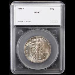 ***Auction Highlight*** 1945-p Walking Liberty Half Dollar 50c Graded ms67 By SEGS (fc)
