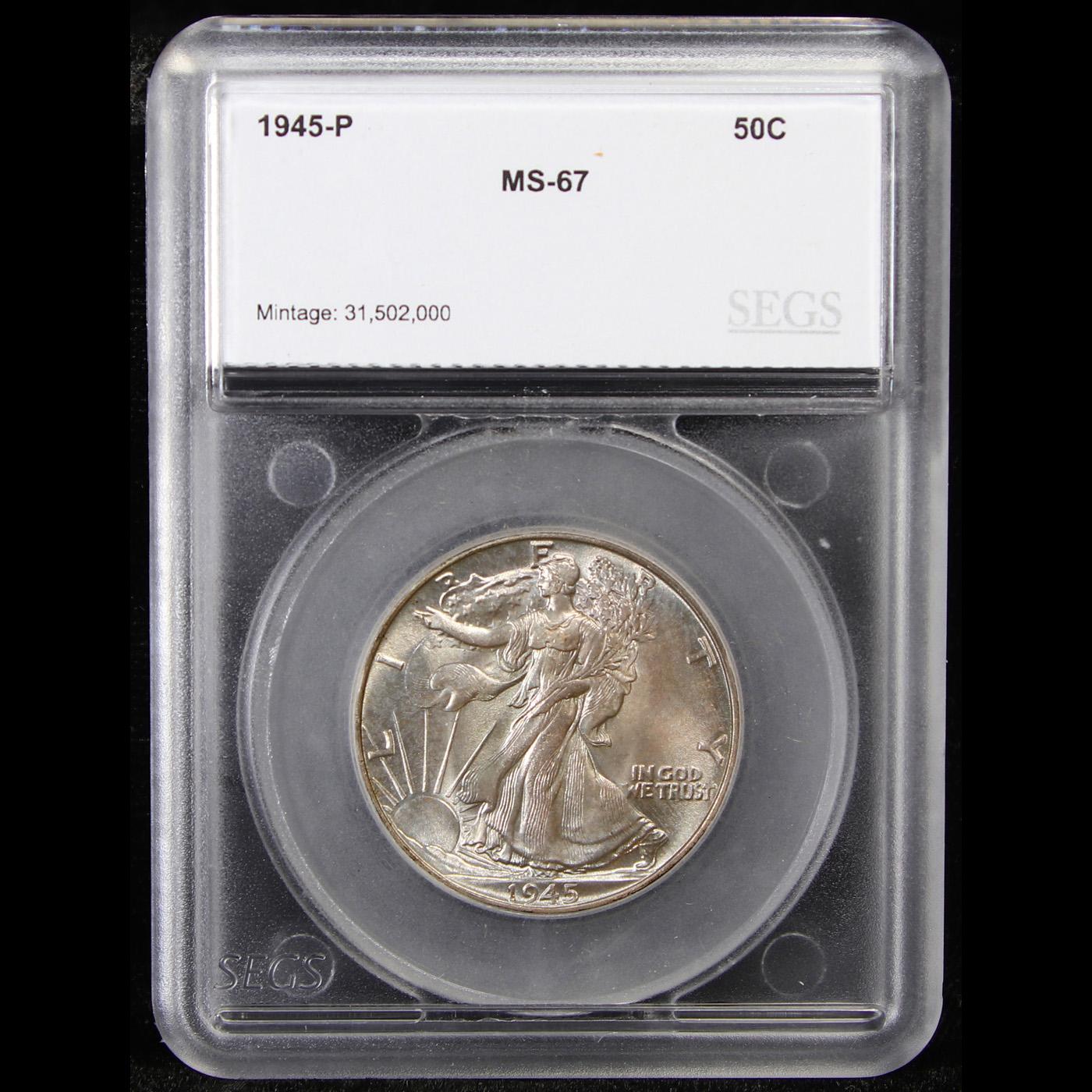 ***Auction Highlight*** 1945-p Walking Liberty Half Dollar 50c Graded ms67 By SEGS (fc)