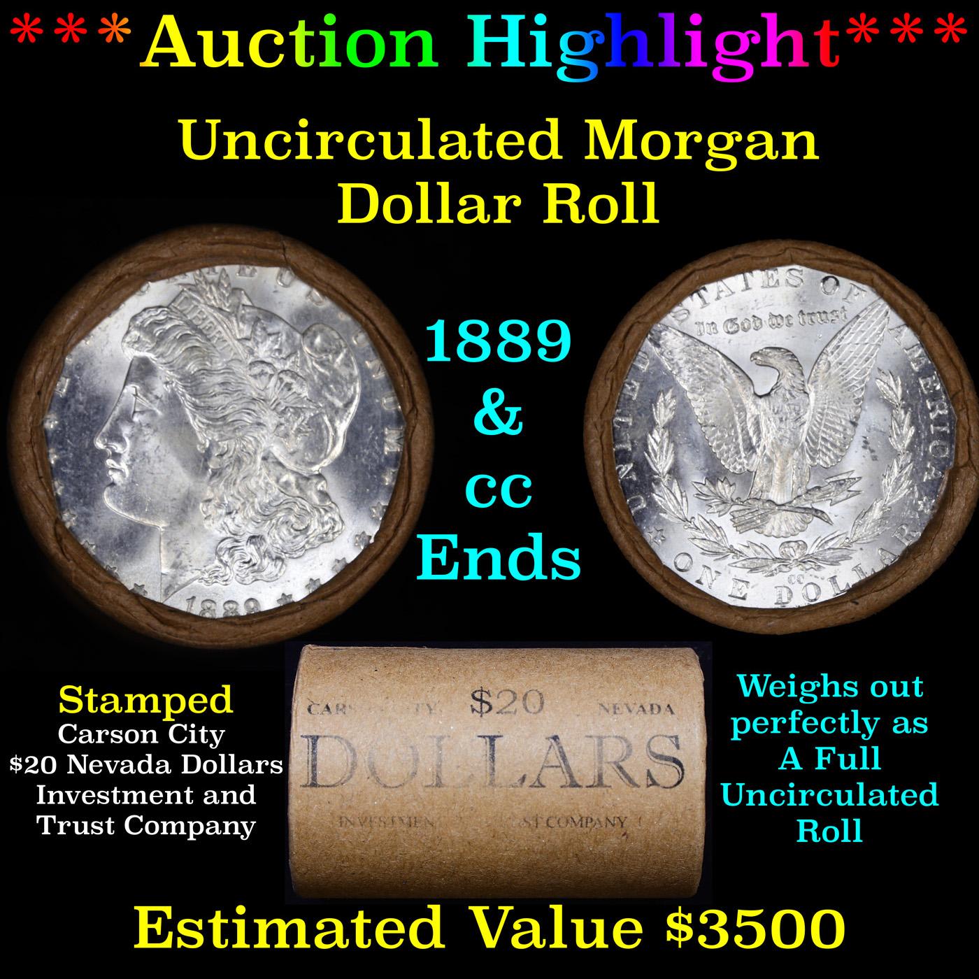 ***Auction Highlight*** 1889 & CC Uncirculated Morgan Dollar Shotgun Roll (fc)